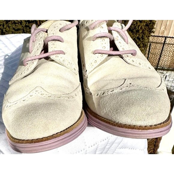 Cole Haan Alisa Wingtip Oxford Shoe Womens 9.5 Gray Suede Purple Academia Preppy - Picture 2 of 10